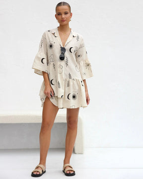 Bell Sleeve Loose Shirt Short Dress