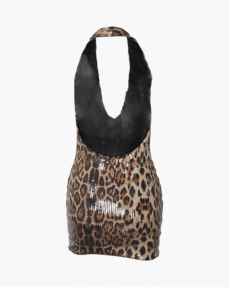 Leopard Print Slim Fit Backless Dress