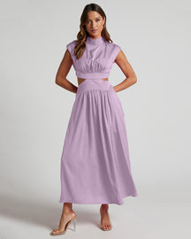 Stand Collar Macaron Waistless Midi Dress