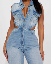 Body Shaped Denim Jumpsuits