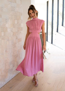 Taillenloses Midikleid mit Macaron-Muster und Stehkragen