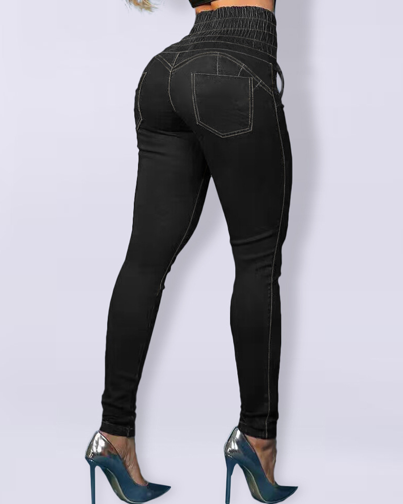 High-Waisted Frenulum Slim-Fit Jeans