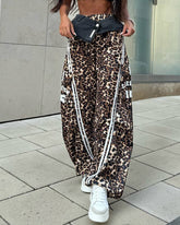 Spliced Leopard Print Casual Wide-Leg Pants