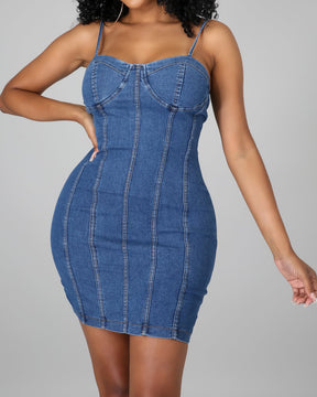 Denim Suspender Bodycon Dress