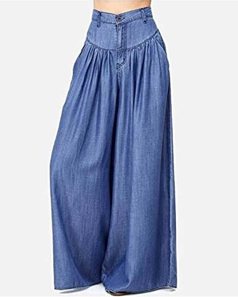 High Waist Wide Leg Denim Women Pants Casual Floor Loose Spring Skirt Trousers