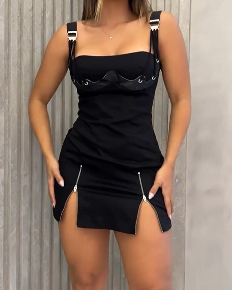 Black Cool Zipper Design Mini Dress (Pre-sale)