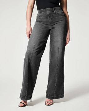 Wide-Leg High Stretch Elastic Waist Washed Jeans