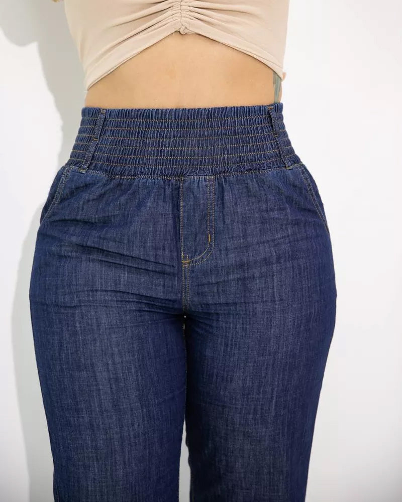 Jeans casuales de pierna recta con cinturilla elástica