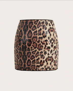 Leopard Print Sequins Shiny Hip-Hugging Skirt