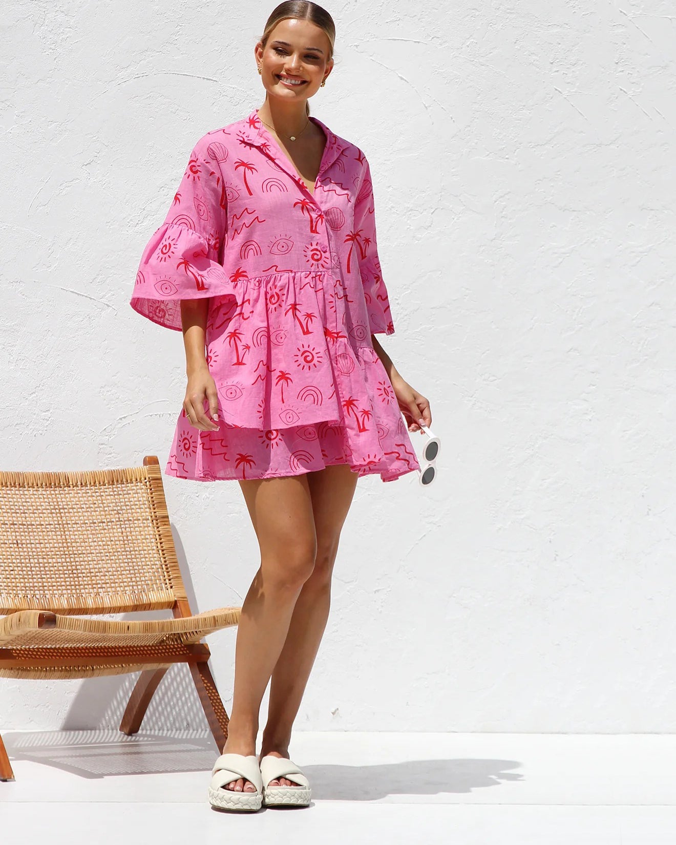 Bell Sleeve Loose Shirt Short Dress