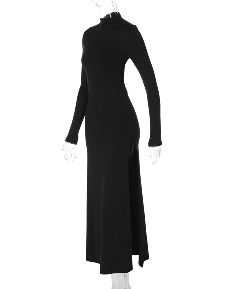 Long-Sleeved High-Necked Backless Dress