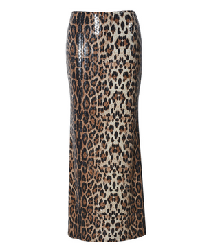 Leopard-Print Sequin Panelled Skirt