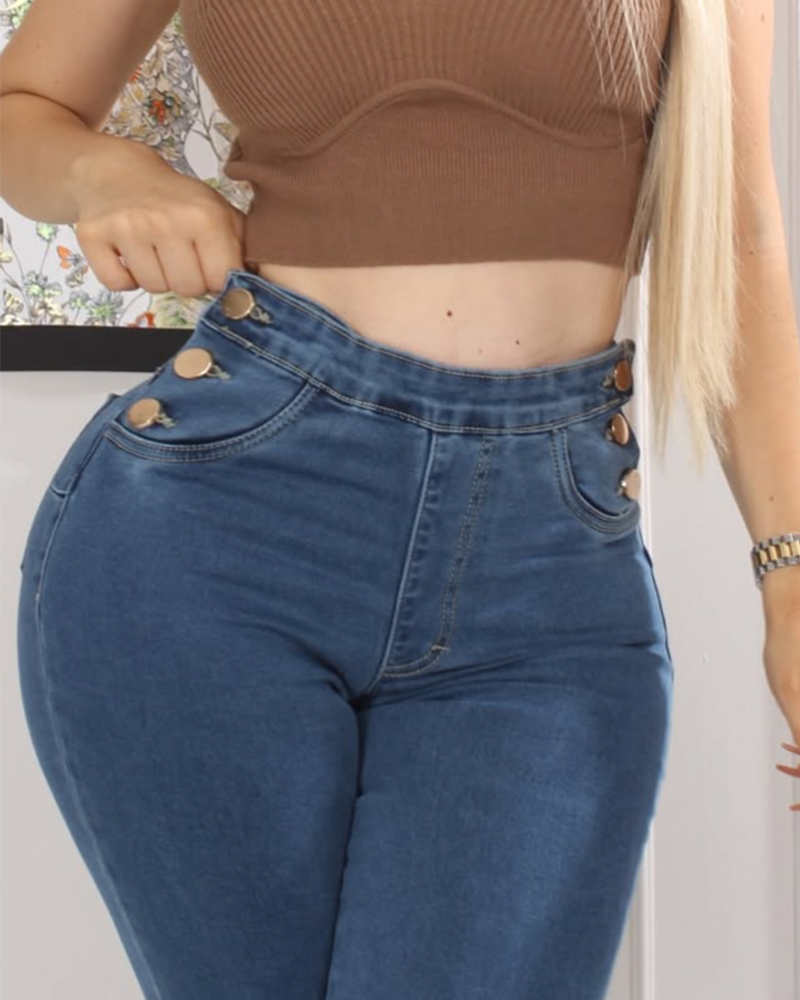 Slim Jeans With A Side Waist Button (Pre-Sale)