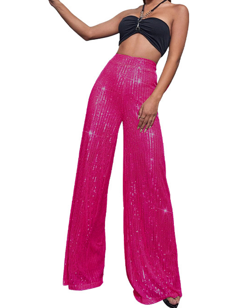 Sequin Baggy Wide-Leg Trousers