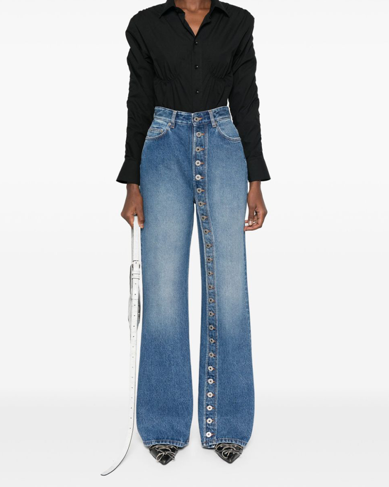 High Waist Buttoned Straight Jeans