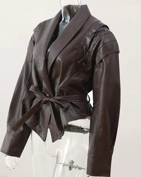 Lederjacke mit Revers und langen Ärmeln