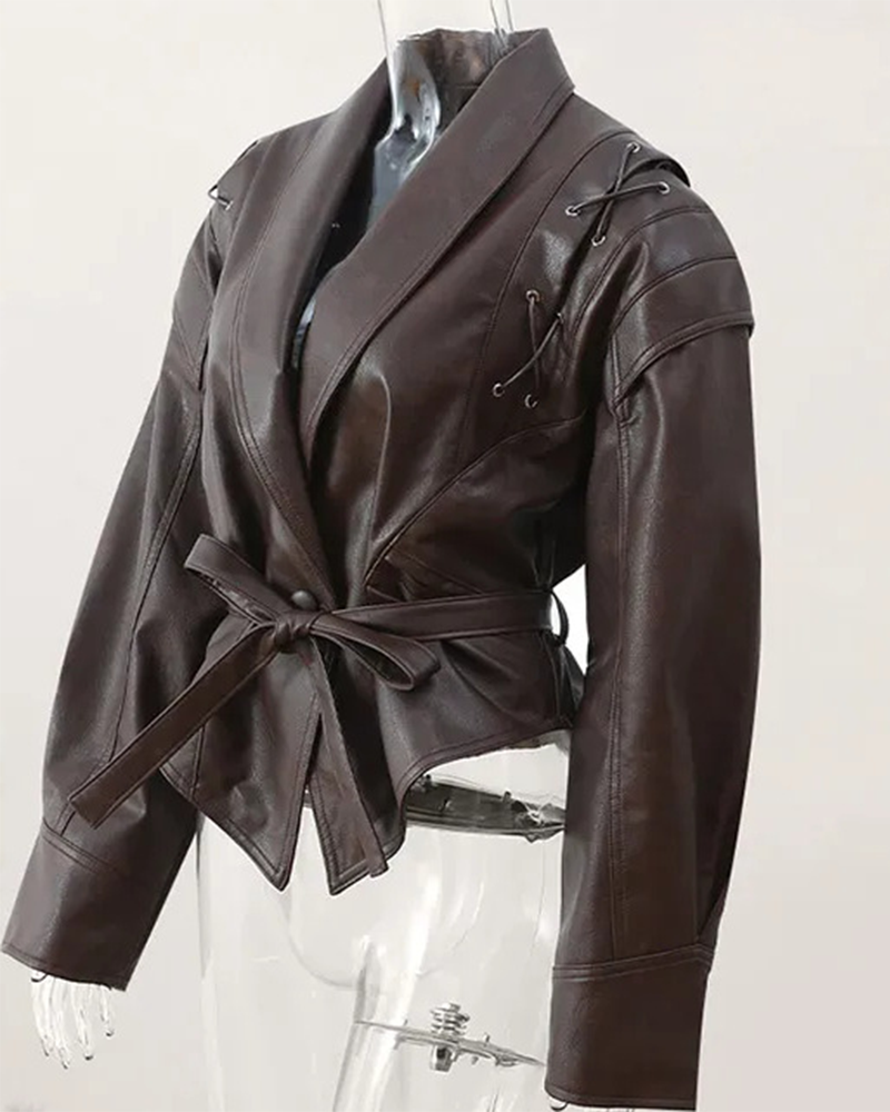 Lederjacke mit Revers und langen Ärmeln