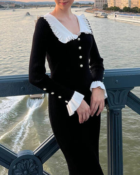 Retro-Strickpulloverkleid mit Rüschen