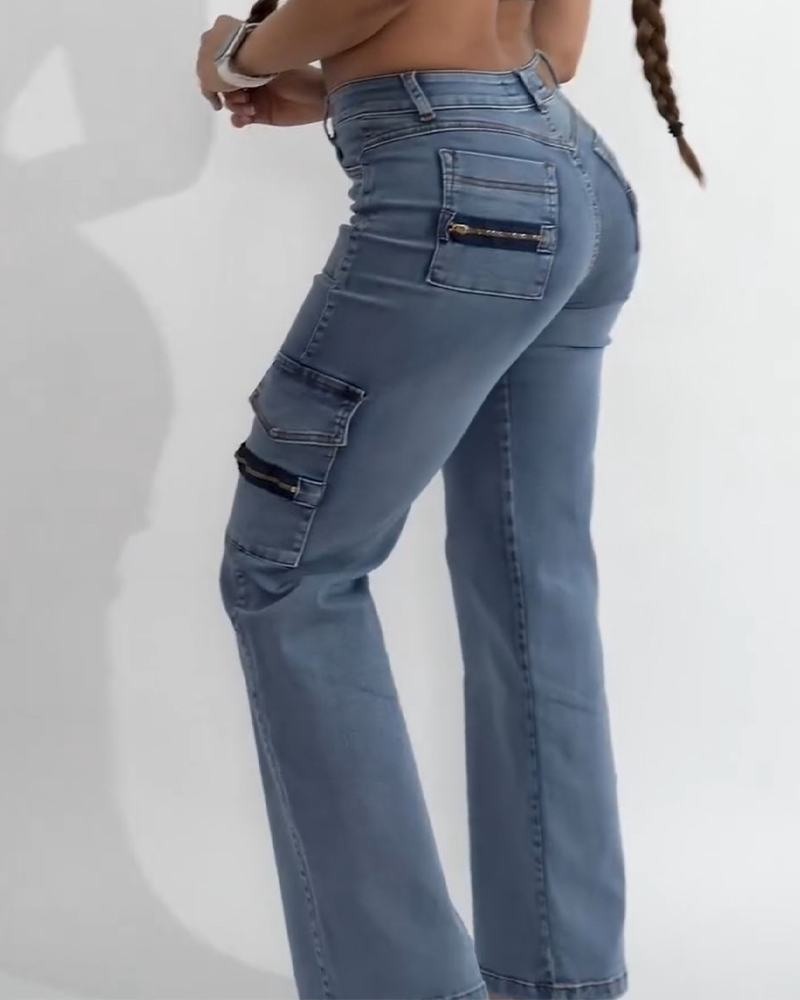 Jeans multibolsillos de pierna recta (Pre-venta)