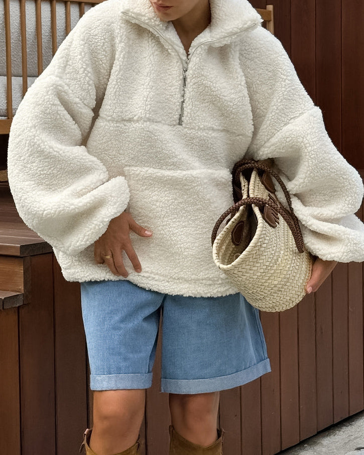 Knitted Casual Lambswool Small Stand Collar Plush Sweatshirt