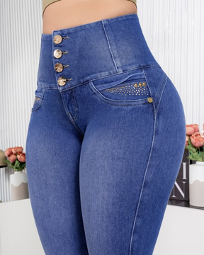 High-Waisted Stretch-Trimmed Ornament Slim-Fit Jeans (Pre-Sale)