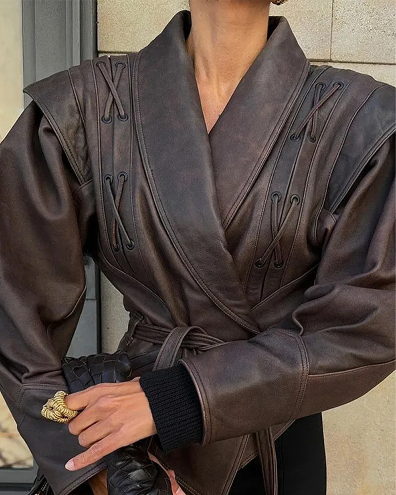 Lederjacke mit Revers und langen Ärmeln