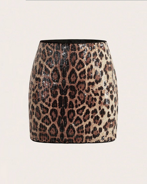 Leopard Print Sequins Shiny Hip-Hugging Skirt