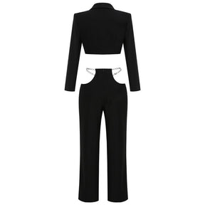 Chain Belt Casual Trousers Blazer Set