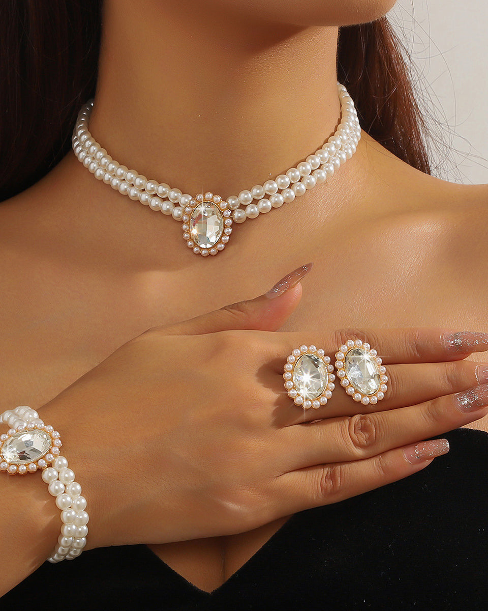 Double-Layer Imitation Pearl 3 Piece Jewelry Set