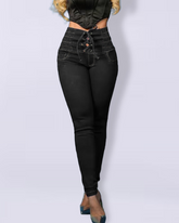 High-Waisted Frenulum Slim-Fit Jeans