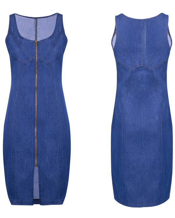 Zippered Sleeveless Denim Slim Fit Dress