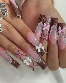 Chocolate French Bow Pearl Nail