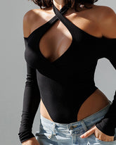 Body Shaper mit langen Ärmeln, Neckholder, gekreuzten Ausschnitten und schmaler Passform