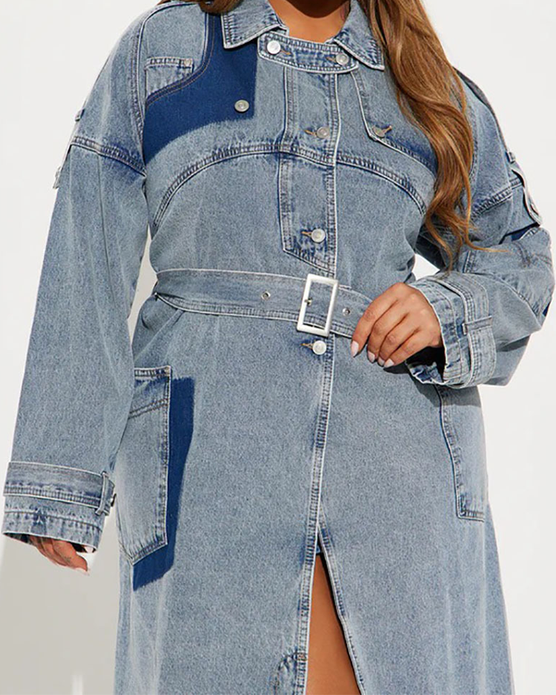 Long Loose Denim Trench Coat