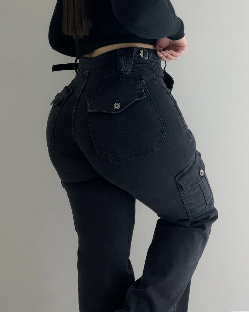 Arbeitsjeans mit hoher Taille und Mikro-Elasthan