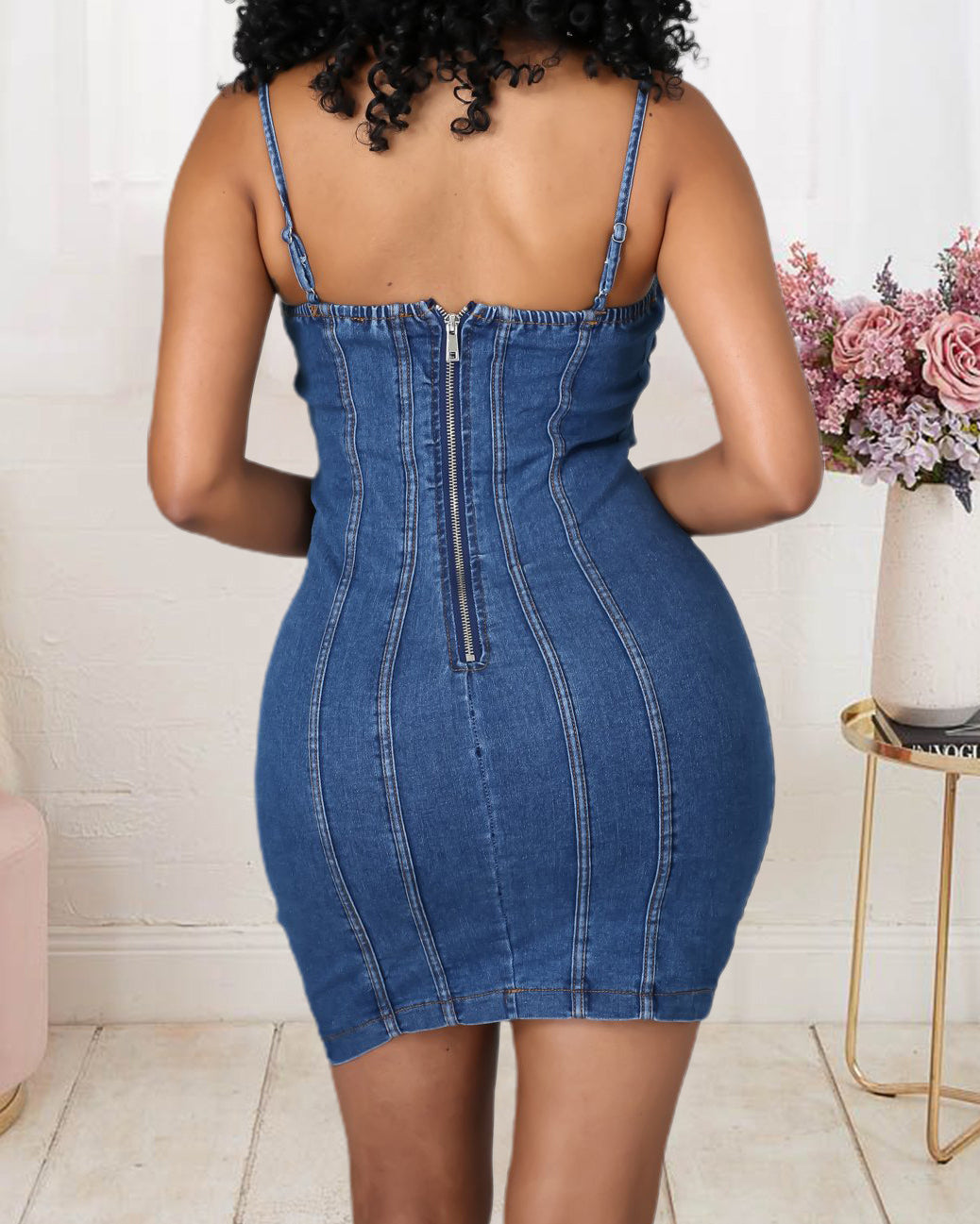 Denim Suspender Bodycon Dress