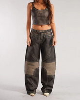 Loose Denim Pants At Mid-Waist