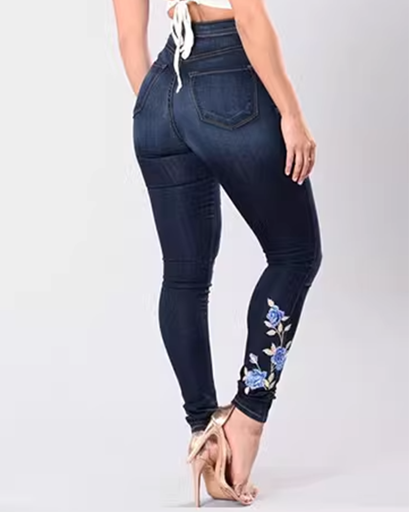 Bestickte elastische Jeans