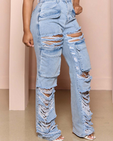 High-waisted Wide-Legged Broken Jeans