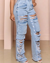 High-waisted Wide-Legged Broken Jeans