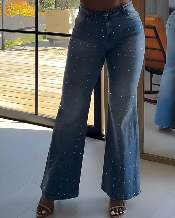 Rhinestone Loose Flared Jeans (Pre-Sale)