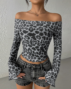 Leopard Print Off-The-Shoulder Top