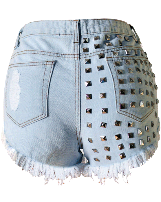 Jeansshorts mit hohem Bund und zerrissenem Denim