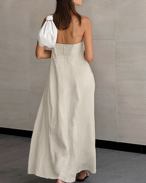 Cotton and Linen Tube Top Resort Style High Waist Backless Dress