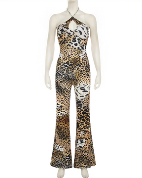 Printed High-Waisted Skinny Jumpsuits With Leopard Print