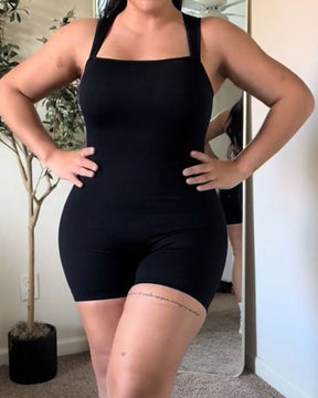 Nahtloser Jumpsuit im Latzstil für tägliche Yoga-Shorts