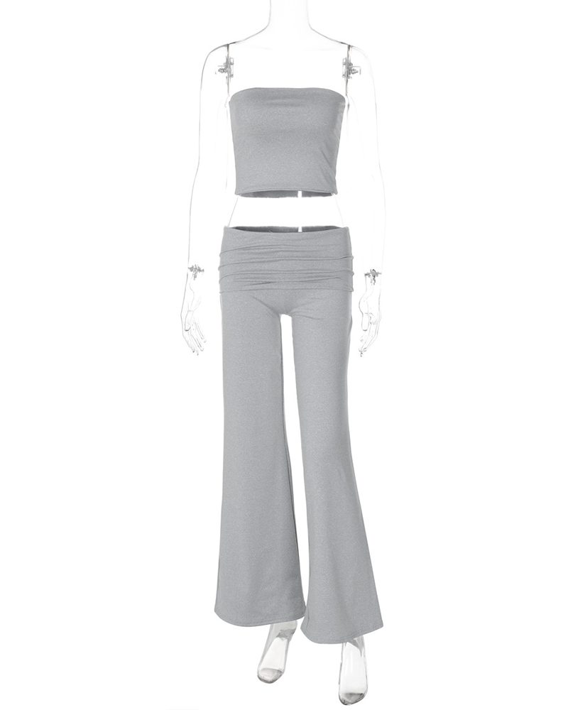 Pure Color Accent Bell-Bottoms Slimming Suit