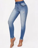 High-Waisted Slim Hip-Lifting Gradient Jeans