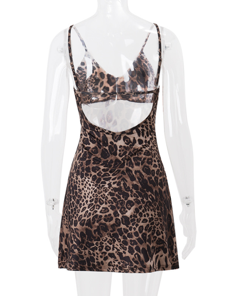 Leopard V-Neck Sexy Halter Dress