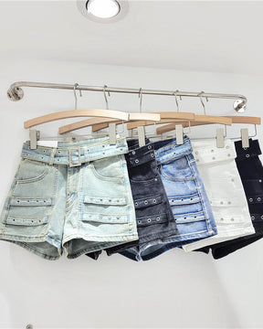 Lockere Retro-Stretch-Jeansshorts mit hoher Taille